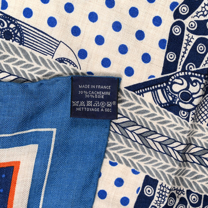 Hermes Cashmere Selle De Dignitaire Bandana Shawl 140 Bleu Royal Marine 4 of 4