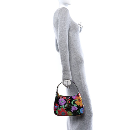 Gucci X KEN SCOTT New Shangai Calfskin Jenny Floral Print Small Jackie 1961 Hobo Black Pink 2 of 10