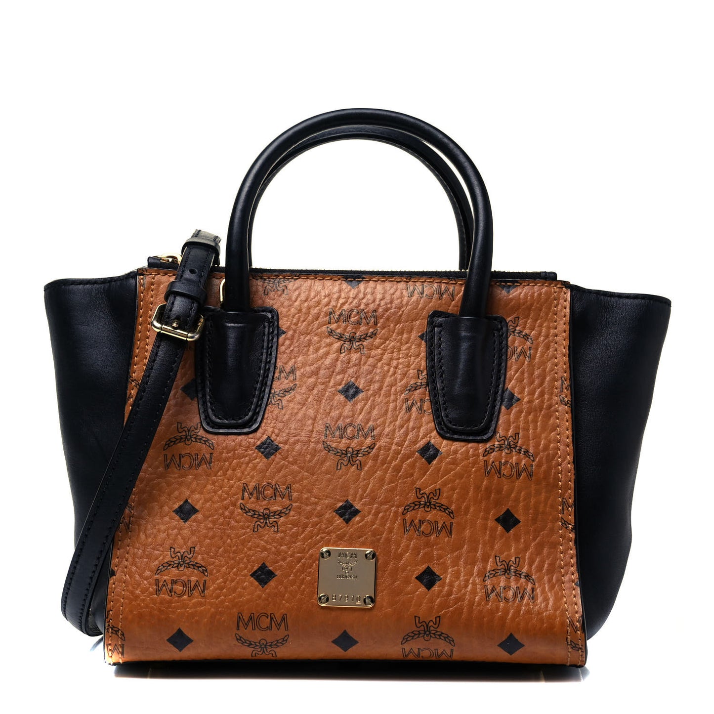 Visetos Small Kathy Double Zip Tote Cognac Black