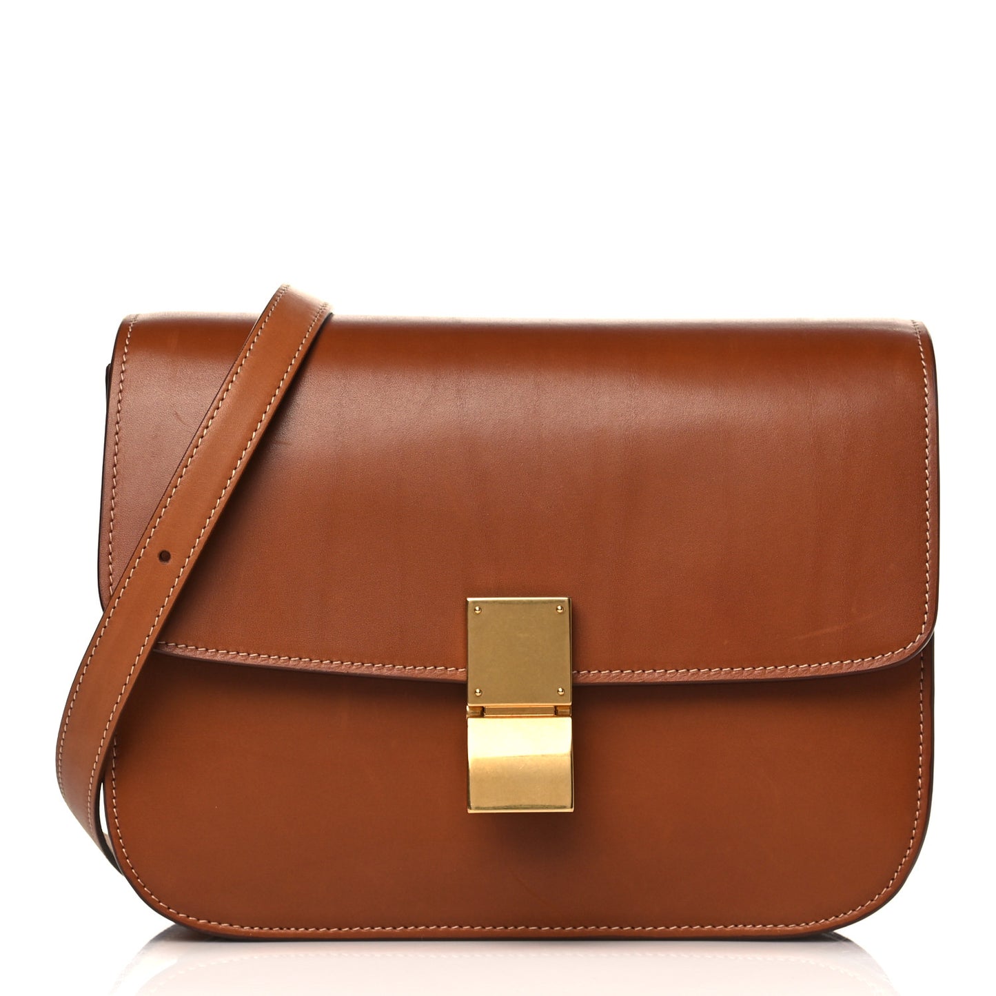 Natural Calfskin Medium Classic Box Flap Bag Tan