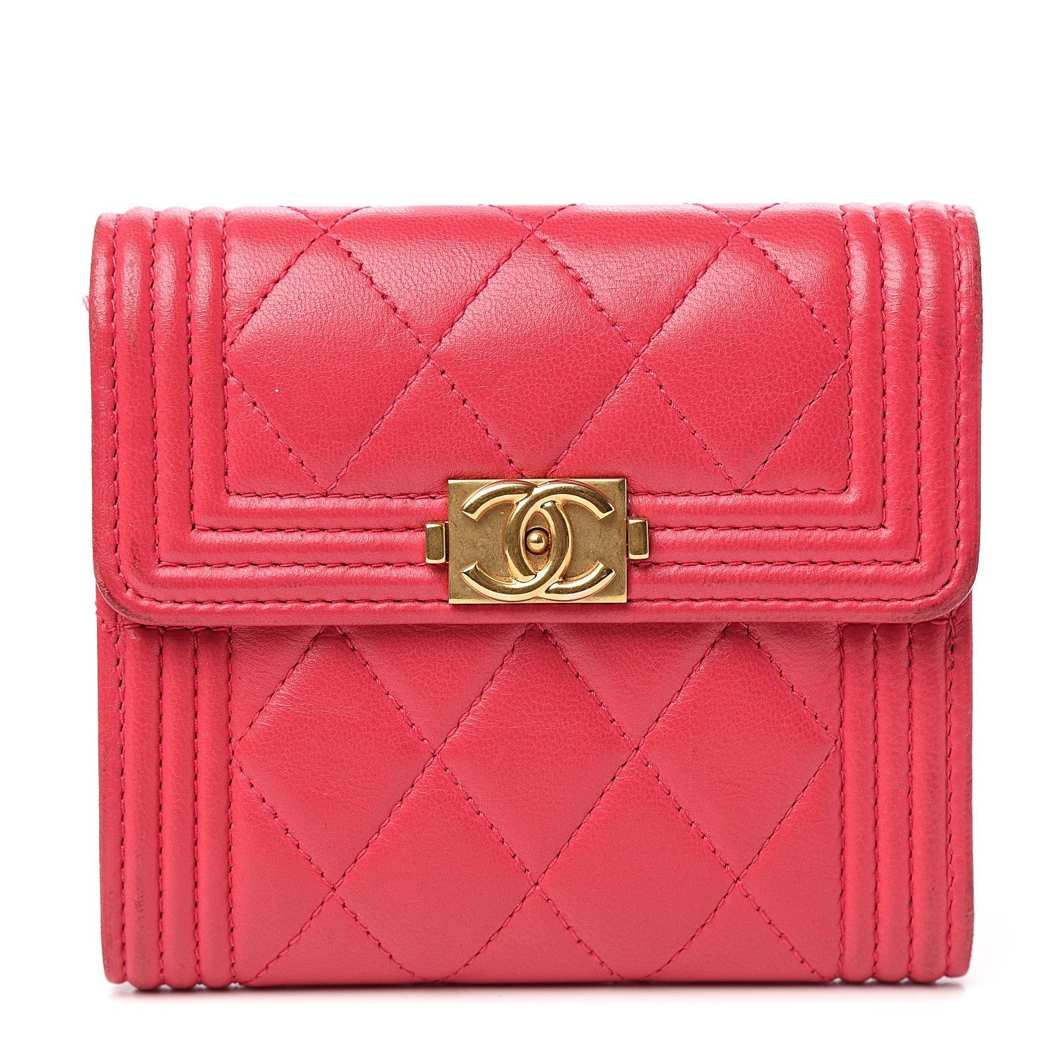 Chanel Lambskin Quilted Compact Boy Wallet Fuchsia 1 of 7