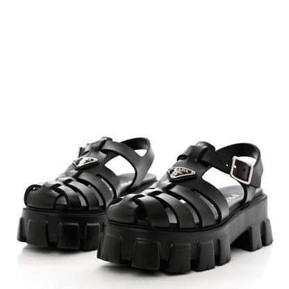 Prada Foam Rubber Triangle Logo Monolith 55mm Cage Sandals 39 Black 3 of 9