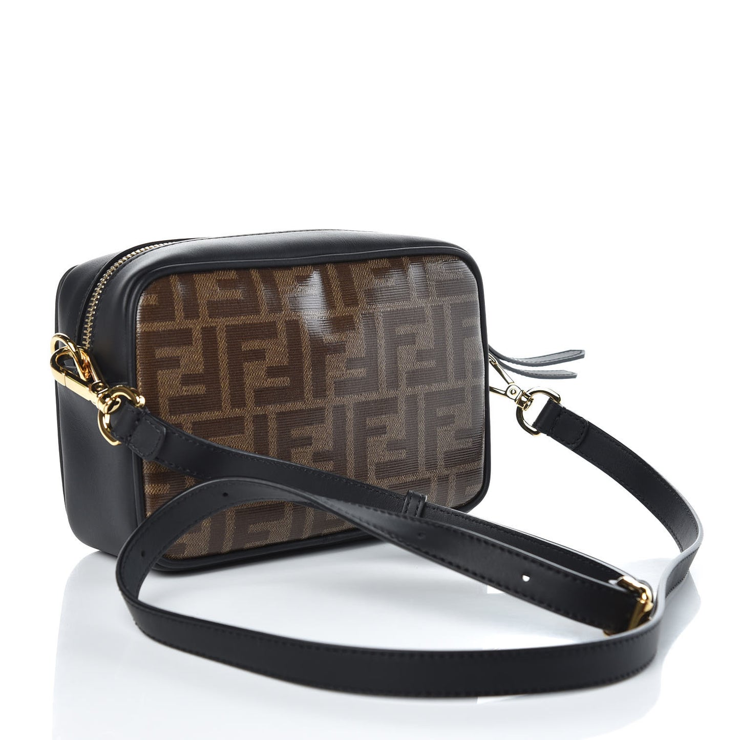 Glazed Fabric Vitello Century FF 1974 Stamp Patch Mini Camera Case Mogano Panna Black