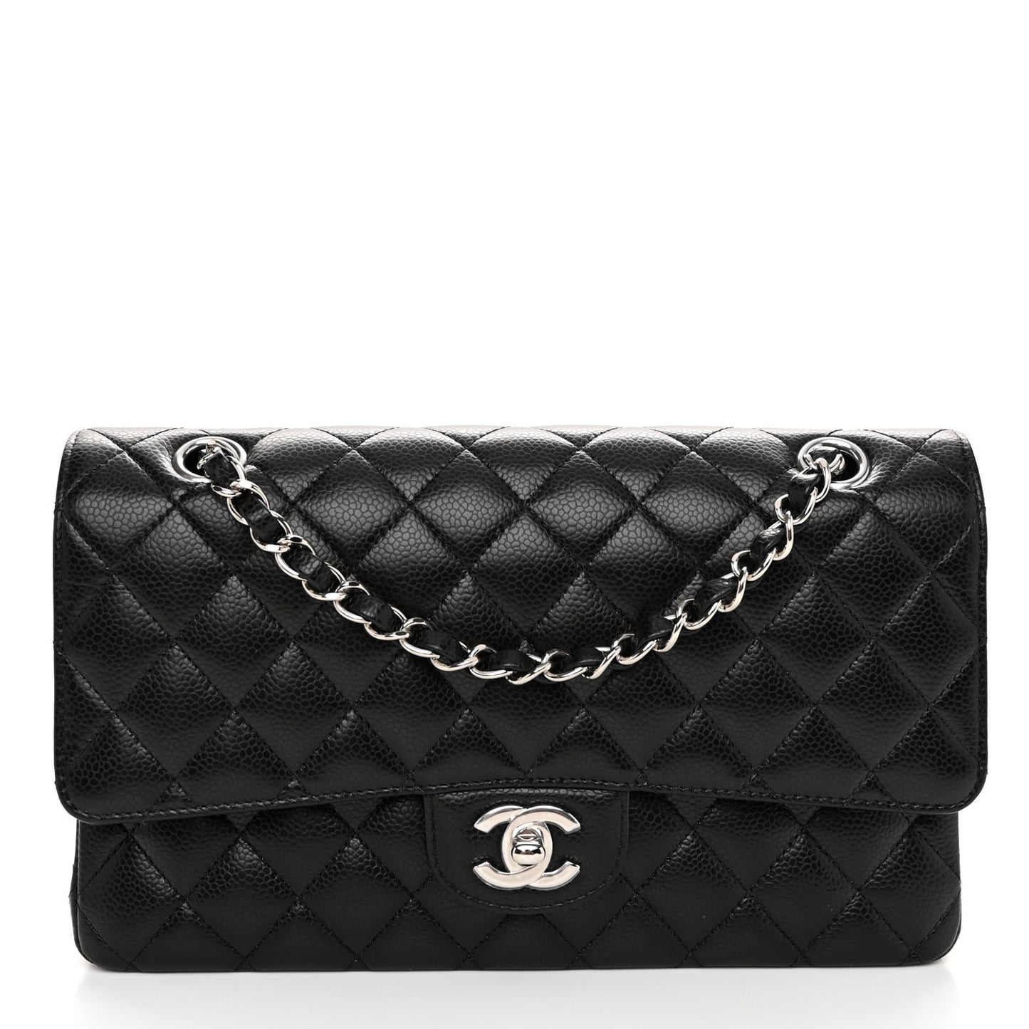 Caviar Quilted Medium Double Flap Black
