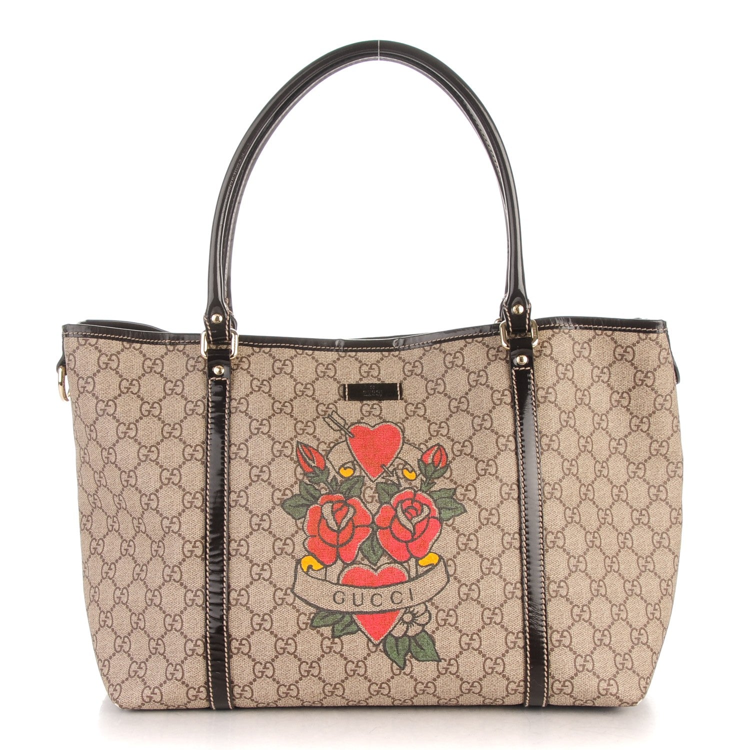 Gucci GG Plus Monogram Tattoo Heart Medium Joy Tote Dark Brown 1 of 11