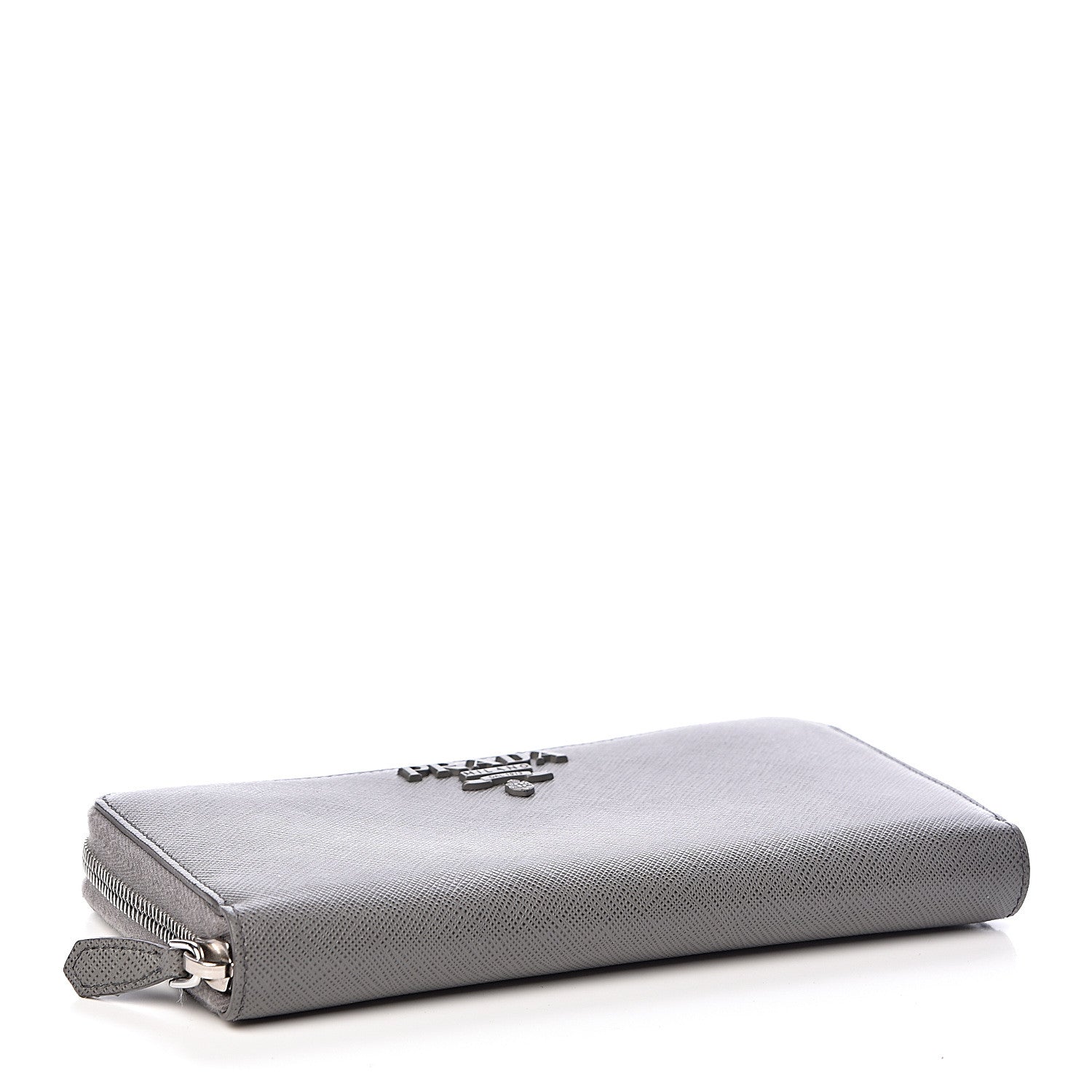 Prada Saffiano Shine Monochrome Zip Around Wallet Grey 4 of 9