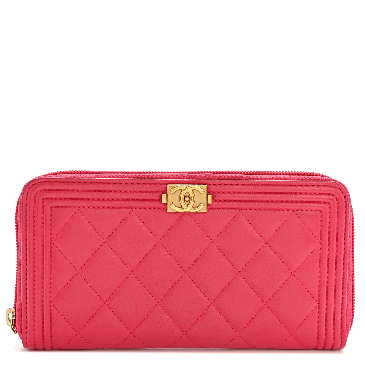 Chanel Lambskin Quilted Boy Zip Around Wallet Pink 1 of 12