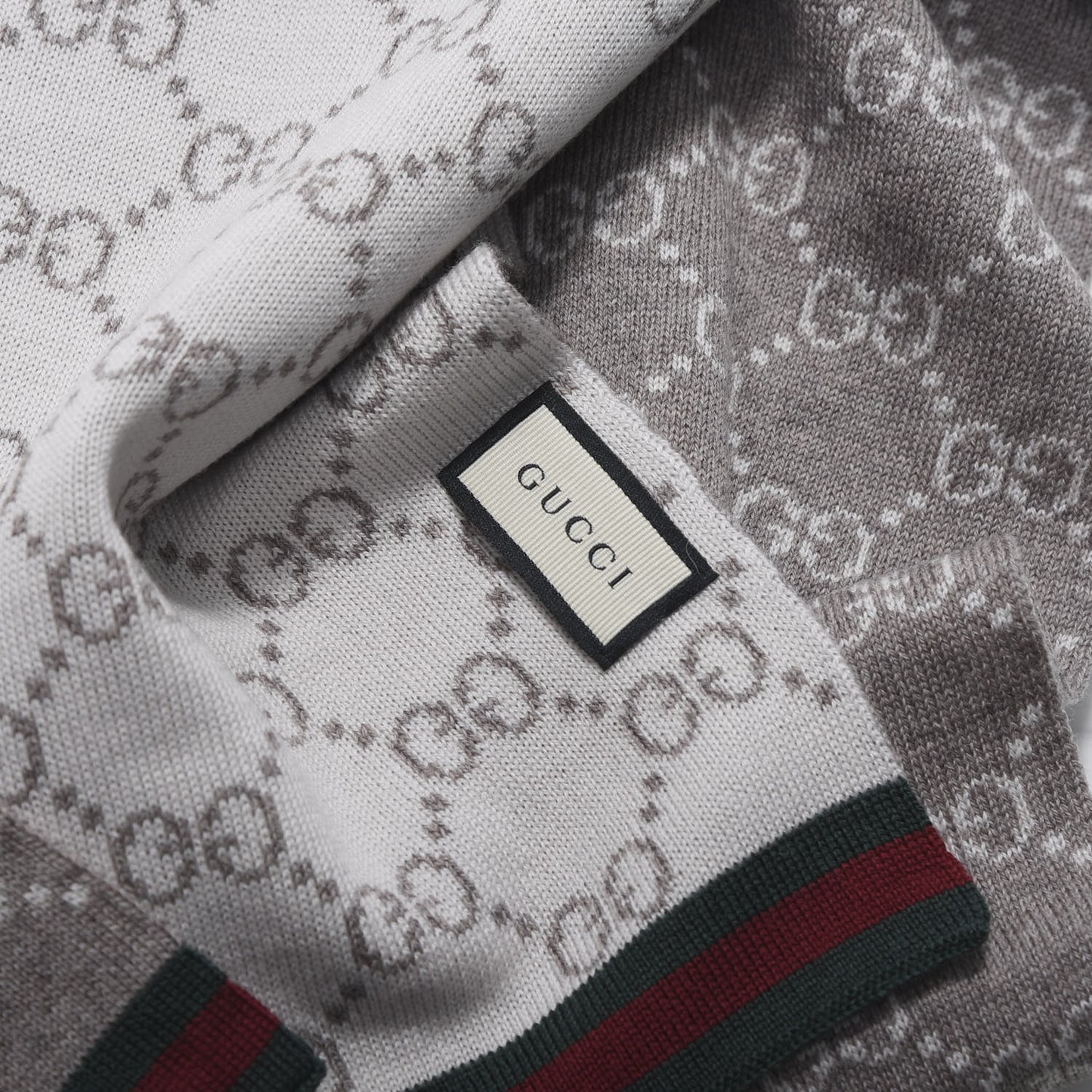 Wool Tricot GG Monogram Web Solange Scarf Coffee Ivory