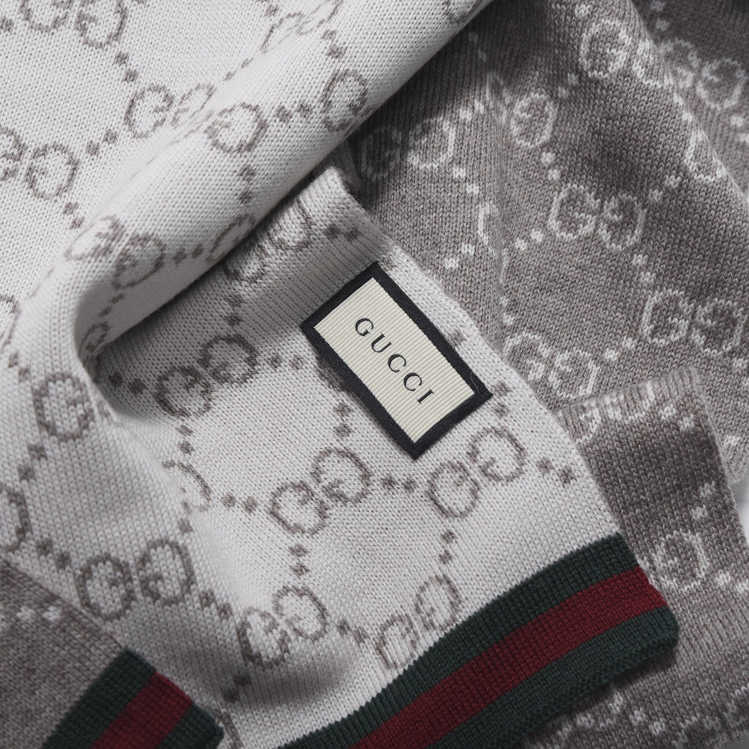 Gucci Wool Tricot GG Monogram Web Solange Scarf Coffee Ivory 4 of 4