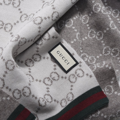 Gucci Wool Tricot GG Monogram Web Solange Scarf Coffee Ivory 4 of 4