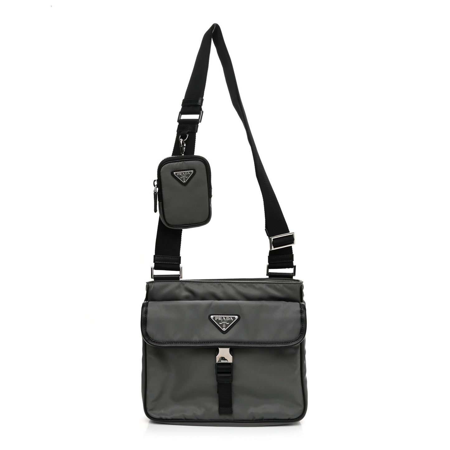 Tessuto Nylon Saffiano Messenger Bag Black Grey