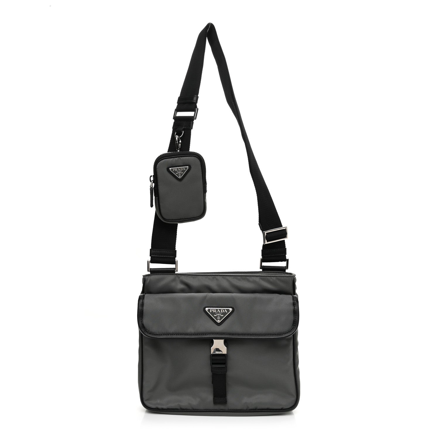 Prada Tessuto Nylon Saffiano Messenger Bag Black Grey 1 of 9