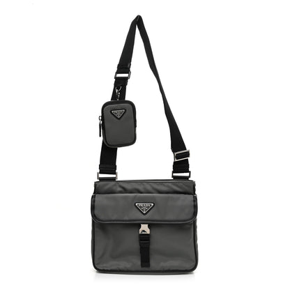 Prada Tessuto Nylon Saffiano Messenger Bag Black Grey 1 of 9