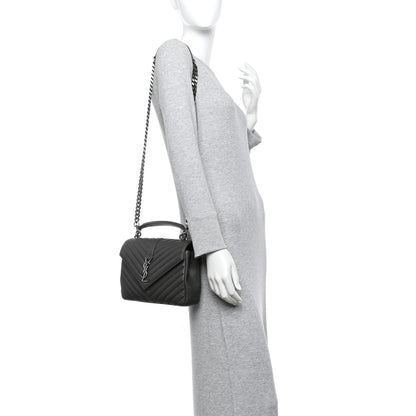 Saint Laurent Sheepskin Matelasse Chevron Monogram Medium College Bag Asphalt 2 of 13