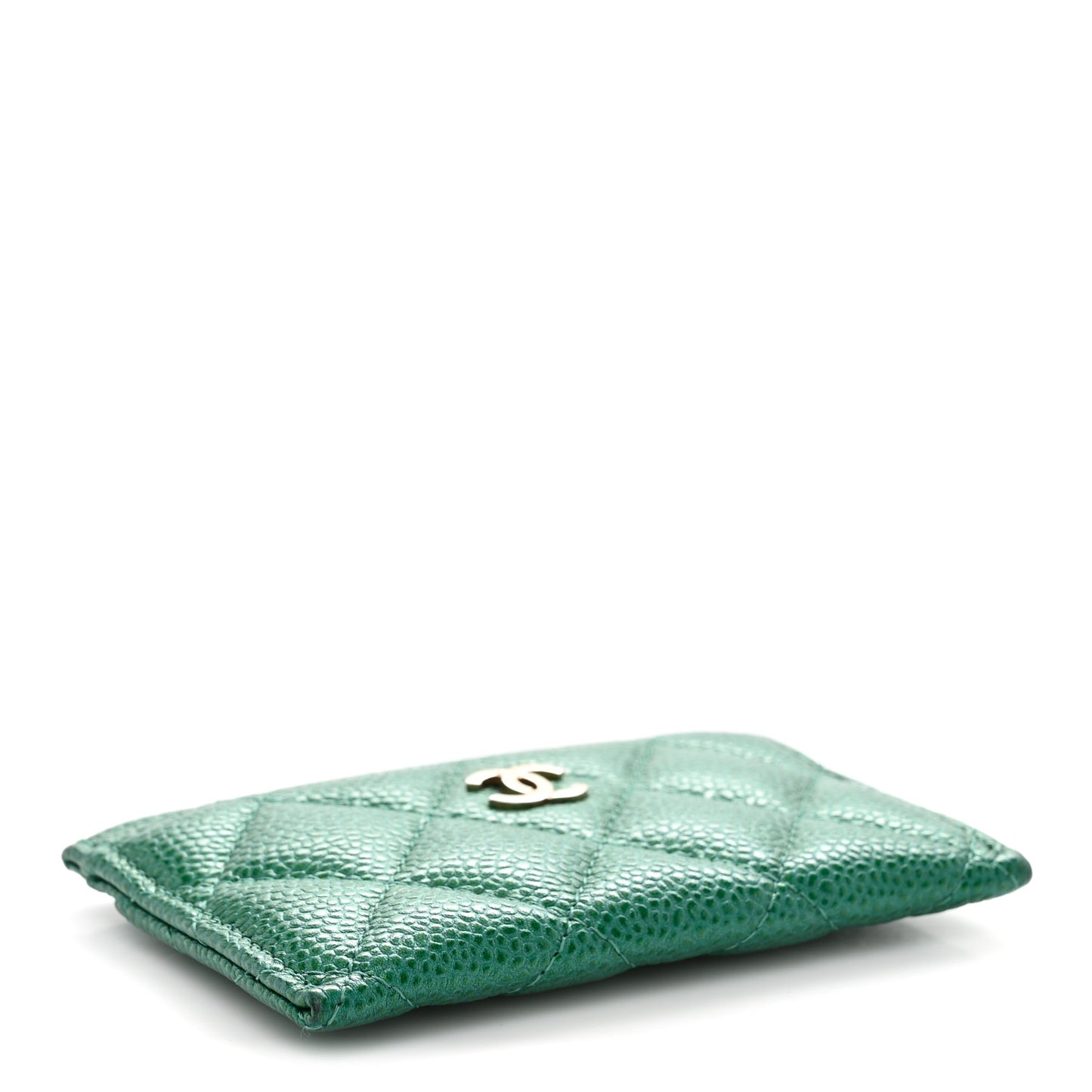 Metallic Caviar Quilted Card Holder Green