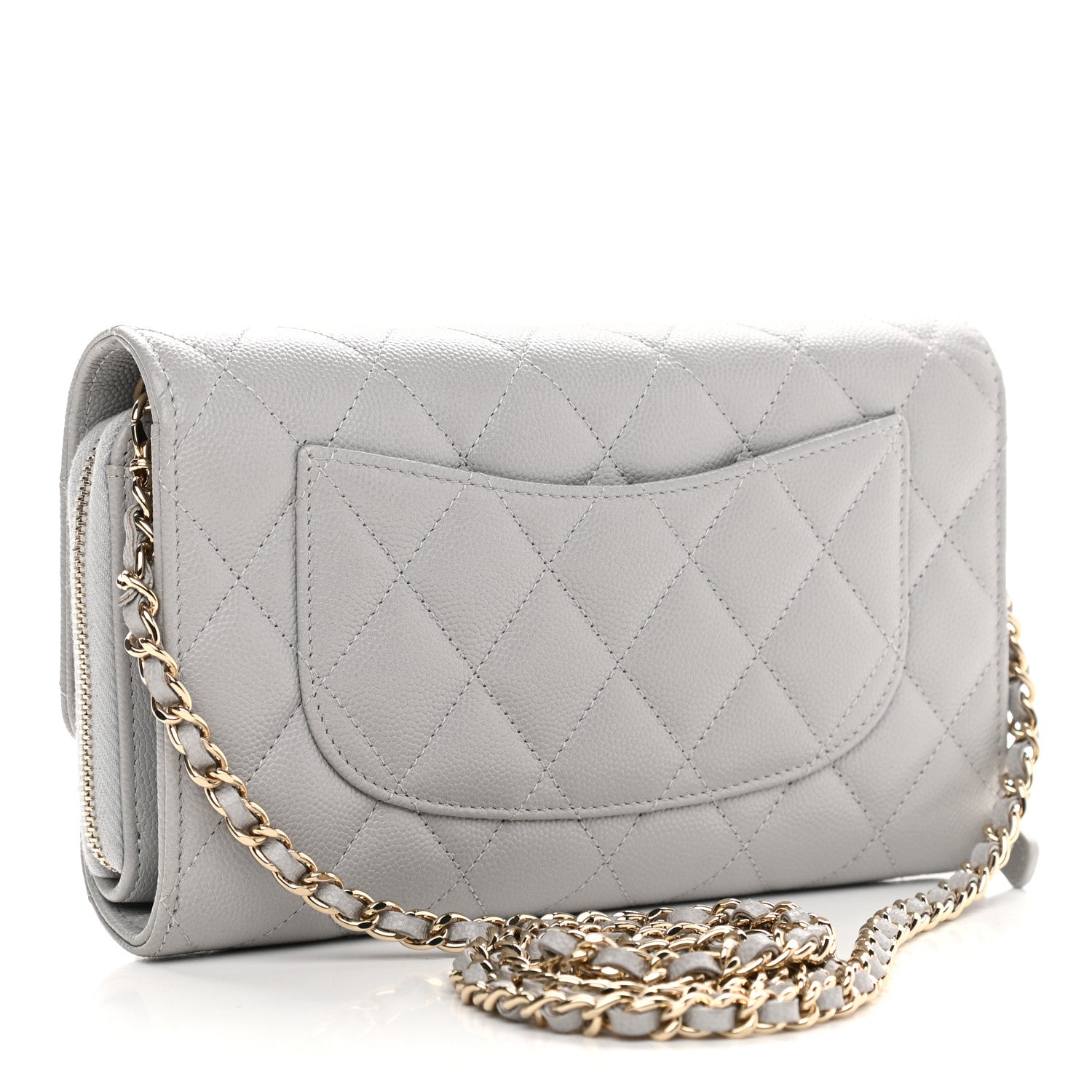 Chanel Caviar Quilted Phone Holder Wallet on Removable Chain Grey 3 of 12