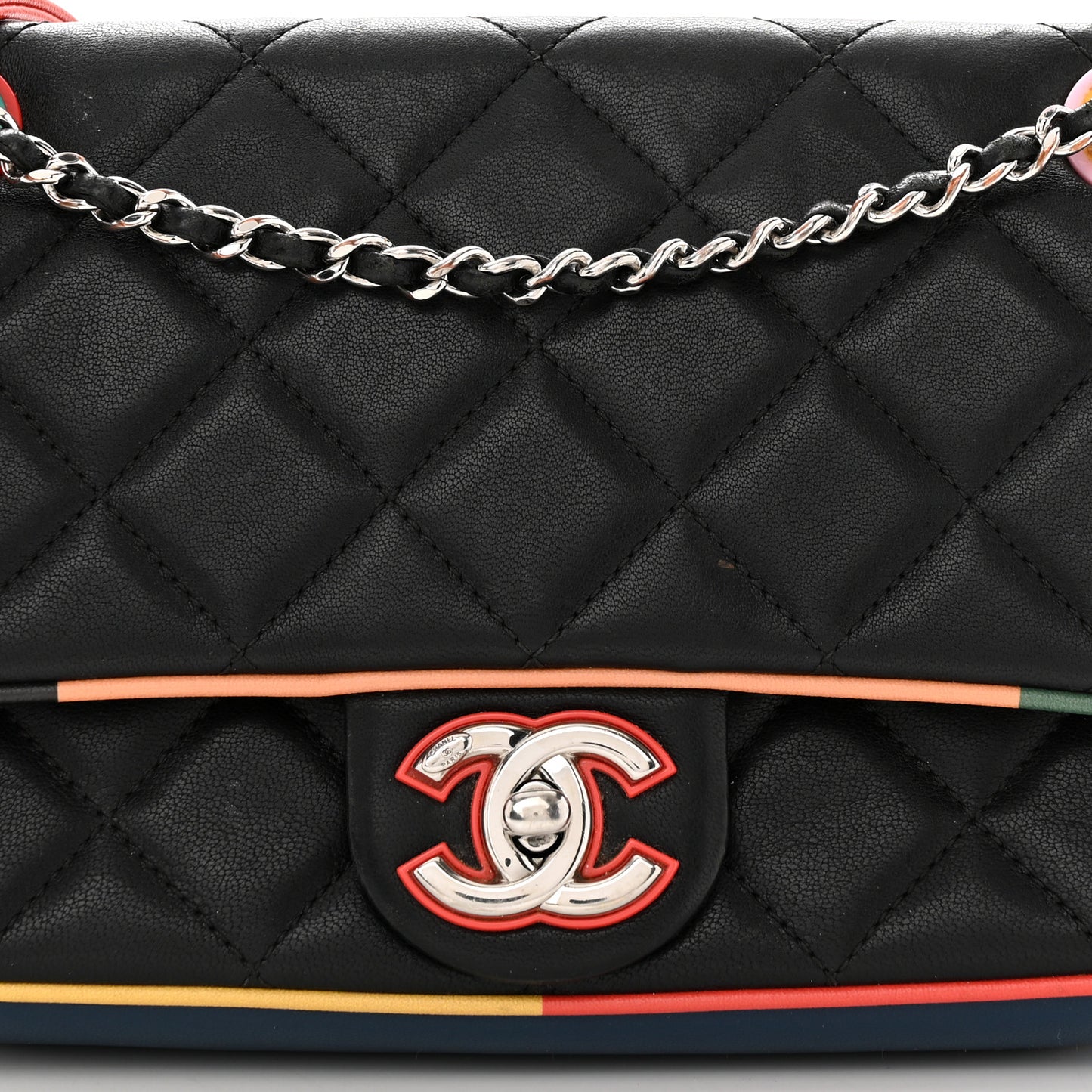 Lambskin Plexiglass Quilted Small Cuba Color Flap Black Multicolor