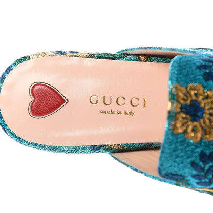 Gucci Iridescent Brocade Womens Princetown Slippers 35.5 Azure Multicolor Oro 8 of 9