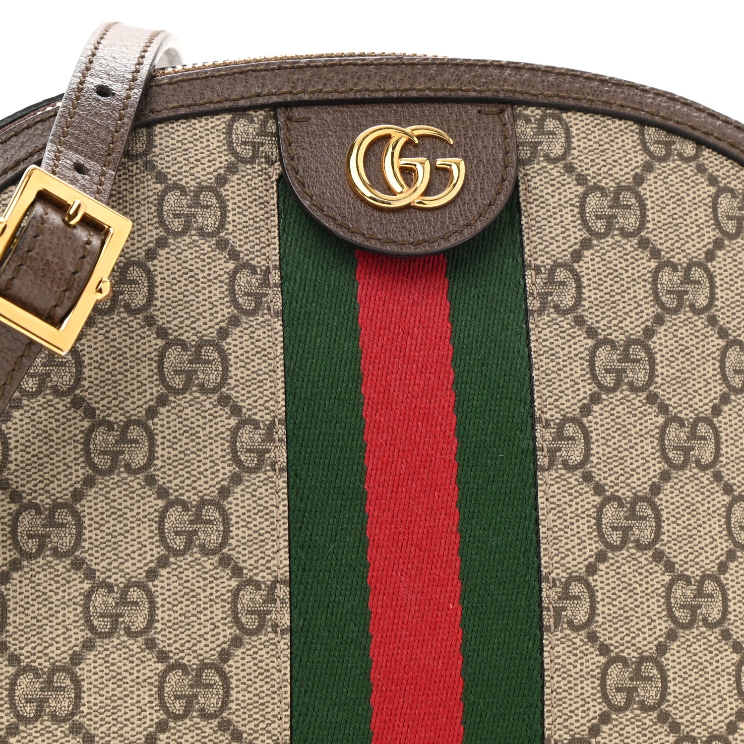 Gucci GG Supreme Monogram Textured Dollar Calfskin Web Small Ophidia Dome Shoulder Bag Beige Ebony New Acero 8 of 10
