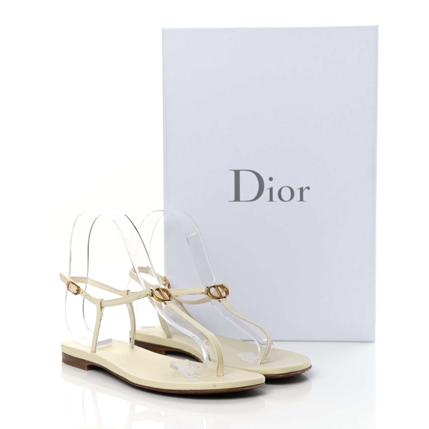 Christian Dior Lambskin Signature T-Strap Sandals 36 Off White 13 of 13