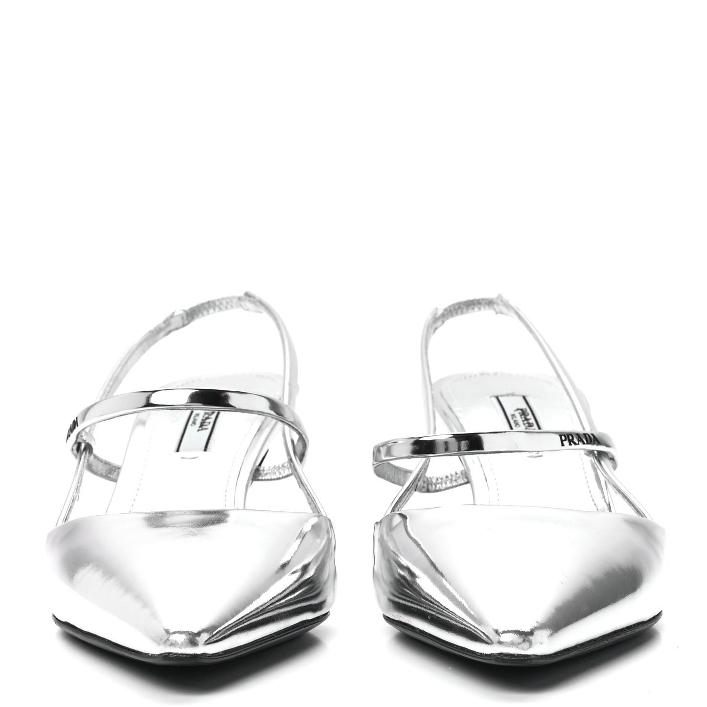 Metallic Calfskin Pointed Toe 55mm Slingback Pumps 38 Argento