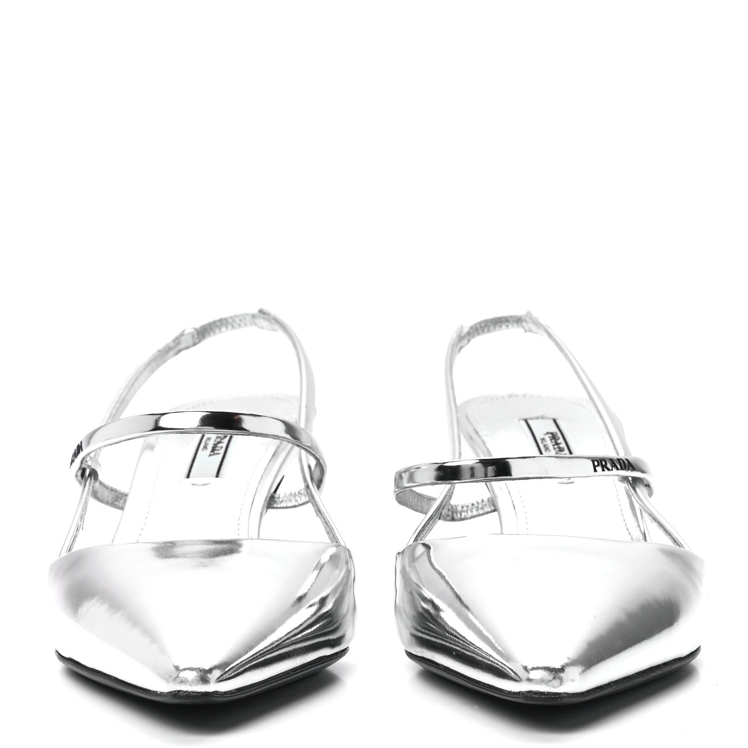 Prada Metallic Calfskin Pointed Toe 55mm Slingback Pumps 38 Argento 2 of 7