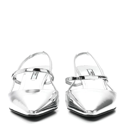 Prada Metallic Calfskin Pointed Toe 55mm Slingback Pumps 38 Argento 2 of 7