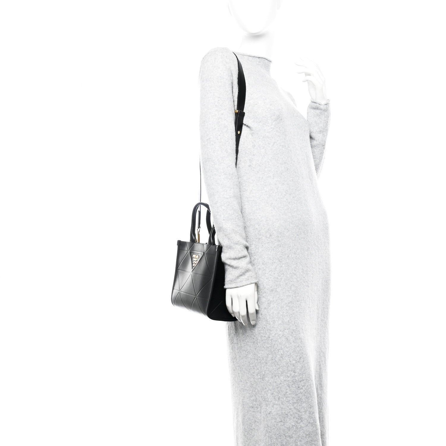 Prada Soft Calfskin Triangolo Symbole Embossed Mini Tote Black 2 of 10