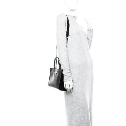 Prada Soft Calfskin Triangolo Symbole Embossed Mini Tote Black 2 of 10