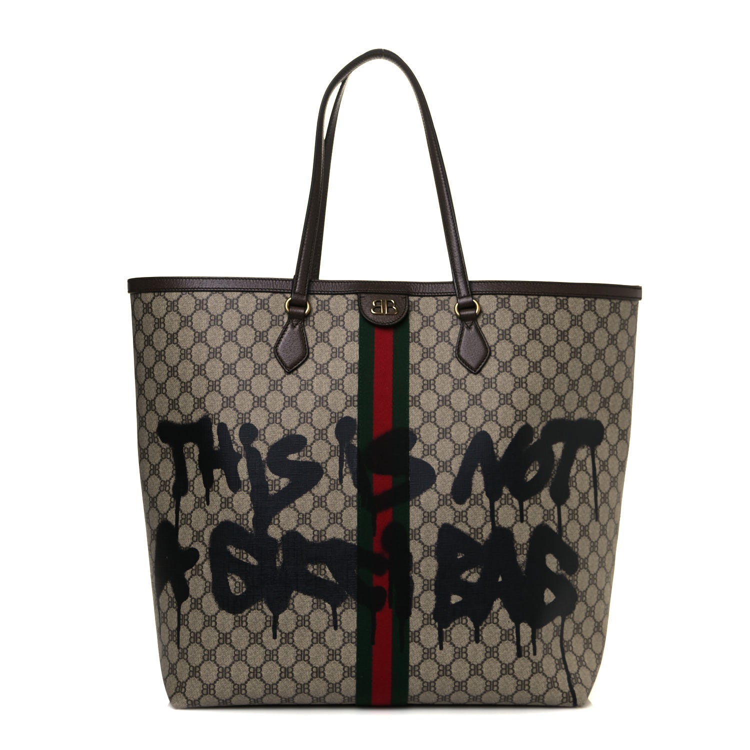 Gucci X BALENCIAGA BB Supreme Monogram Web Graffiti Large Ophidia Shopping Tote Beige New Acero 1 of 12
