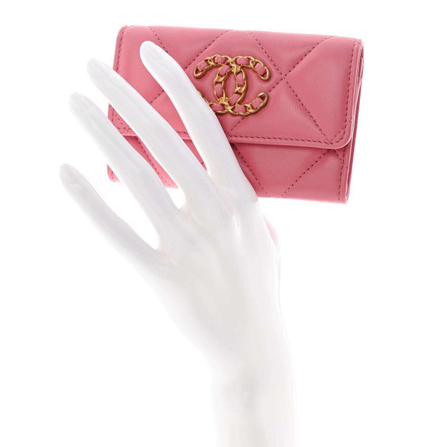 Chanel Shiny Goatskin Quilted Chanel 19 Flap Card Holder Pink 2 of 9