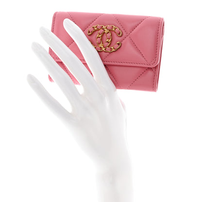 Chanel Shiny Goatskin Quilted Chanel 19 Flap Card Holder Pink 2 of 9