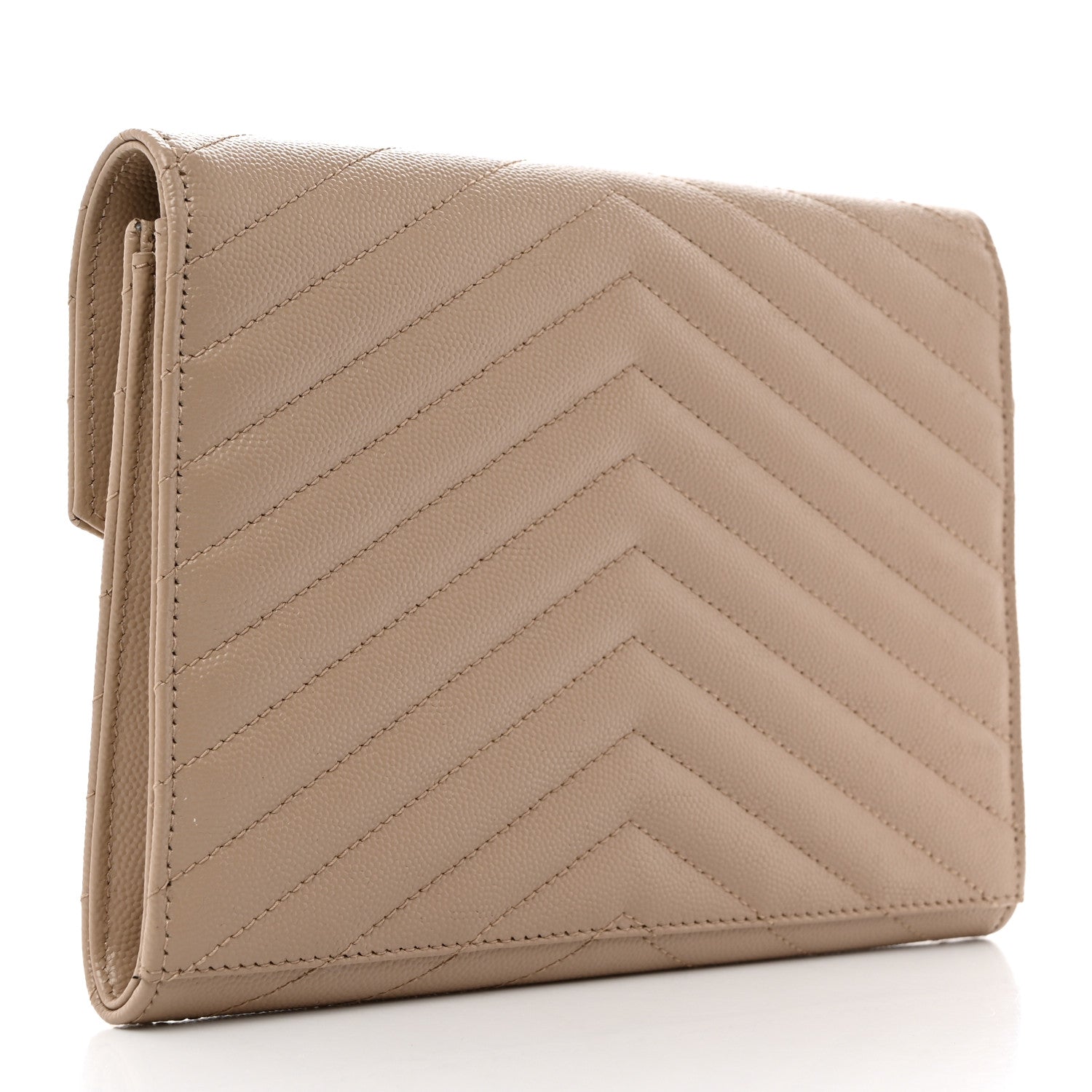Saint Laurent Grain De Poudre Matelasse Chevron Monogram Envelope Clutch Dark Beige 3 of 8