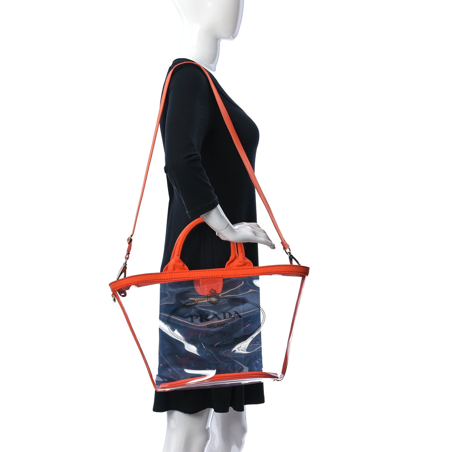 Prada Plexiglass Canapa Small Shopper Tote Arancio 2 of 10