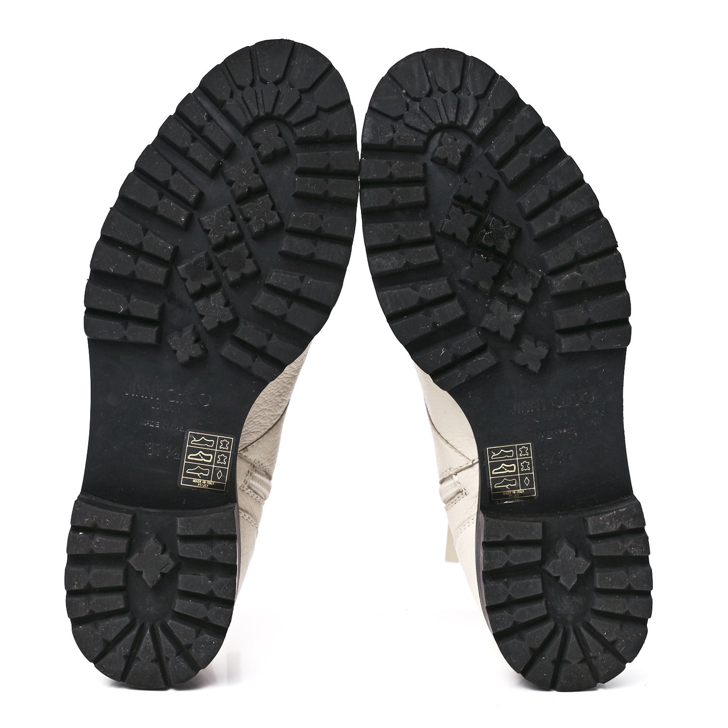 Grained Calfskin Crystal Embellished Cruz Combat Boots 37.5 White