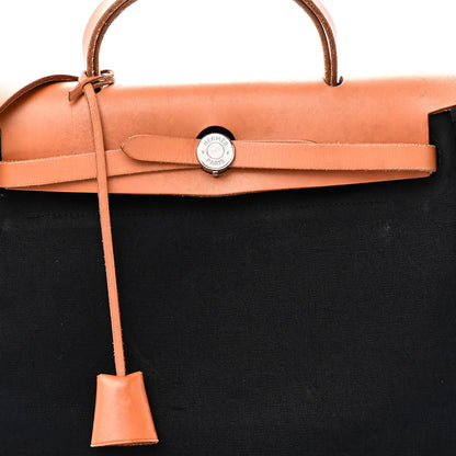 Hermes Toile Vache Calfskin Herbag 30 PM Black Natural 8 of 10