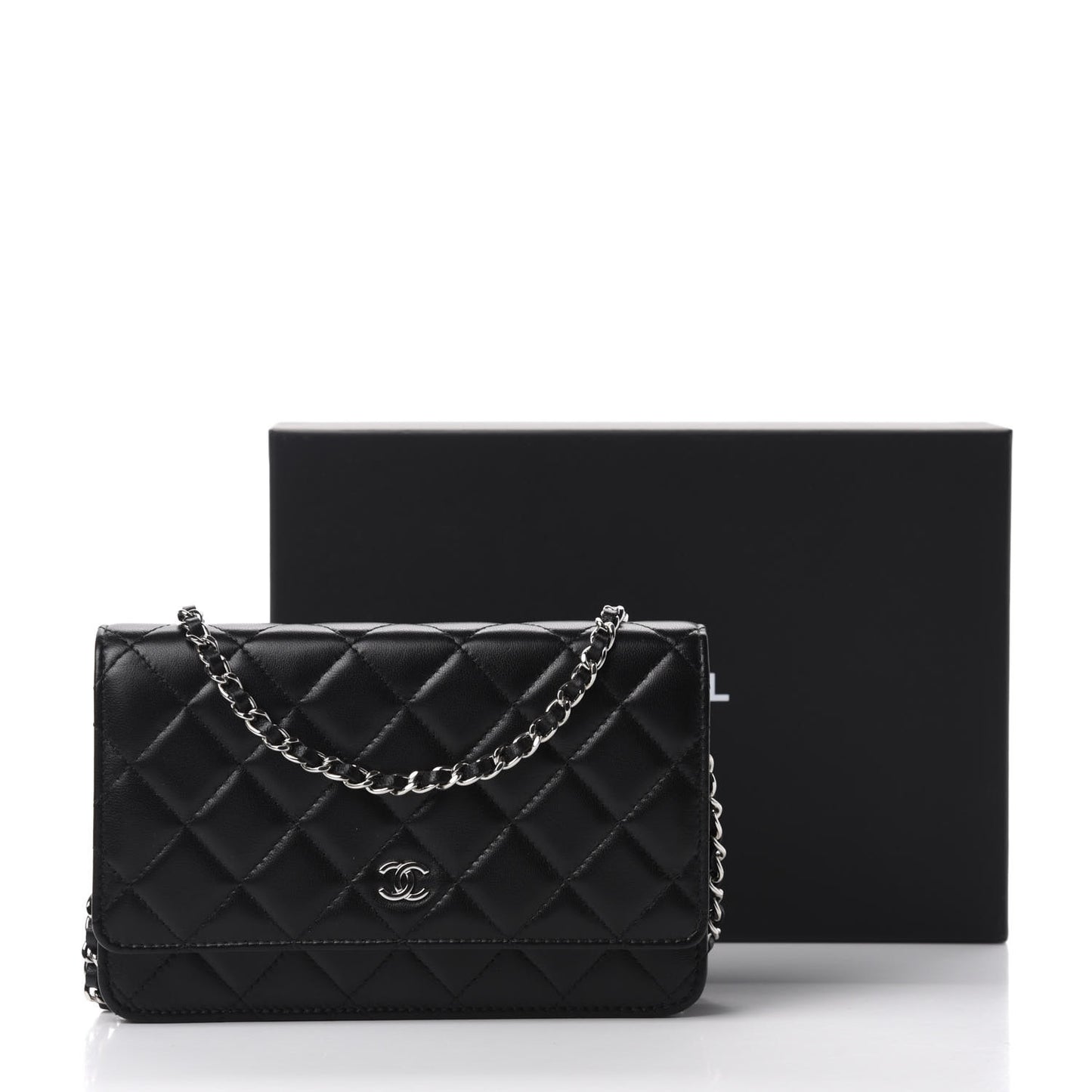 Lambskin Quilted Wallet On Chain WOC Black