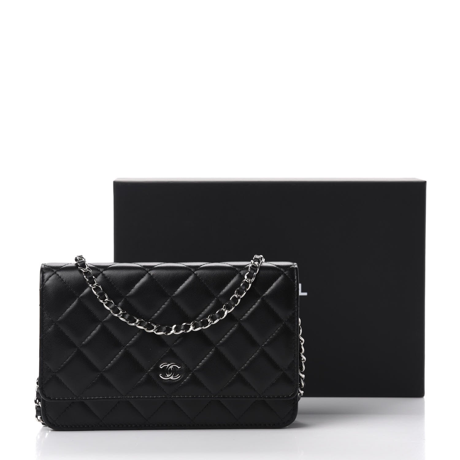 Chanel Lambskin Quilted Wallet On Chain WOC Black 12 of 12