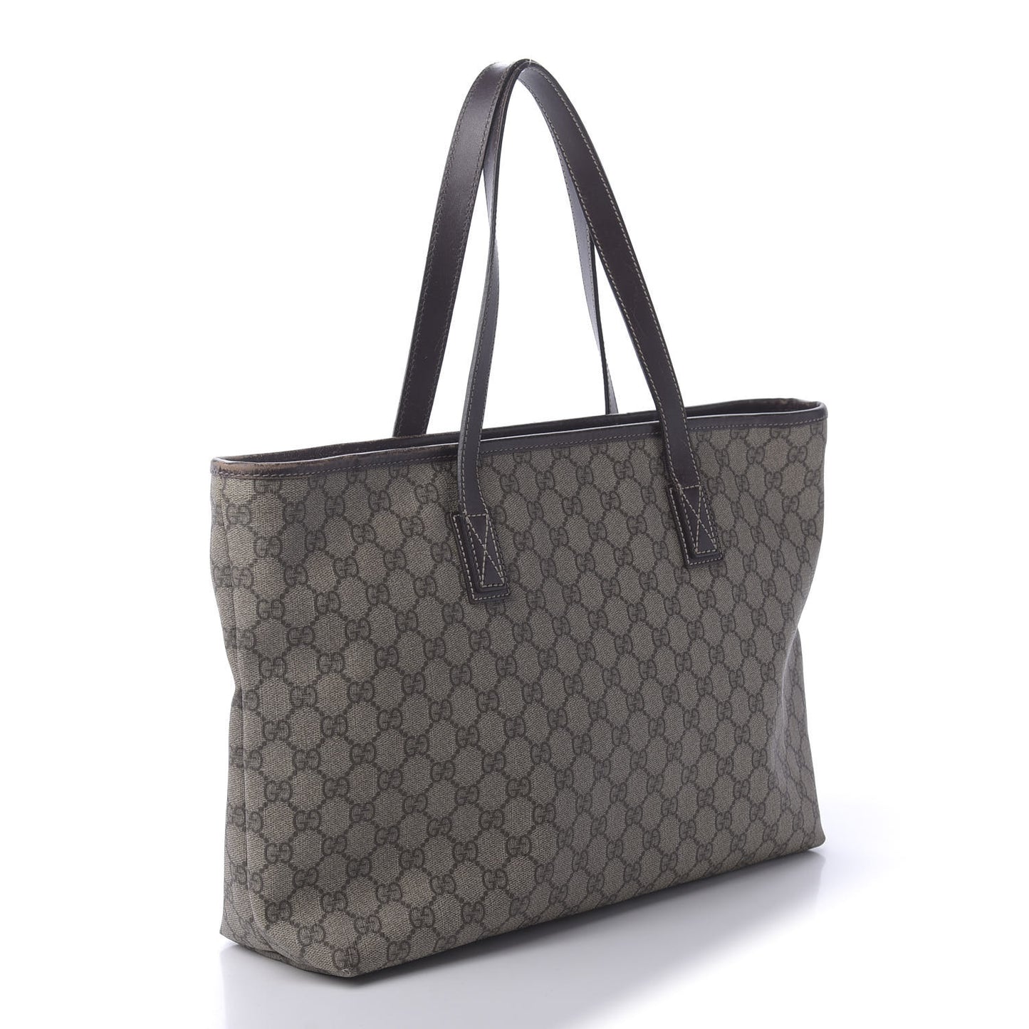 GG Supreme Monogram Medium Zippered Shopping Tote Dark Brown