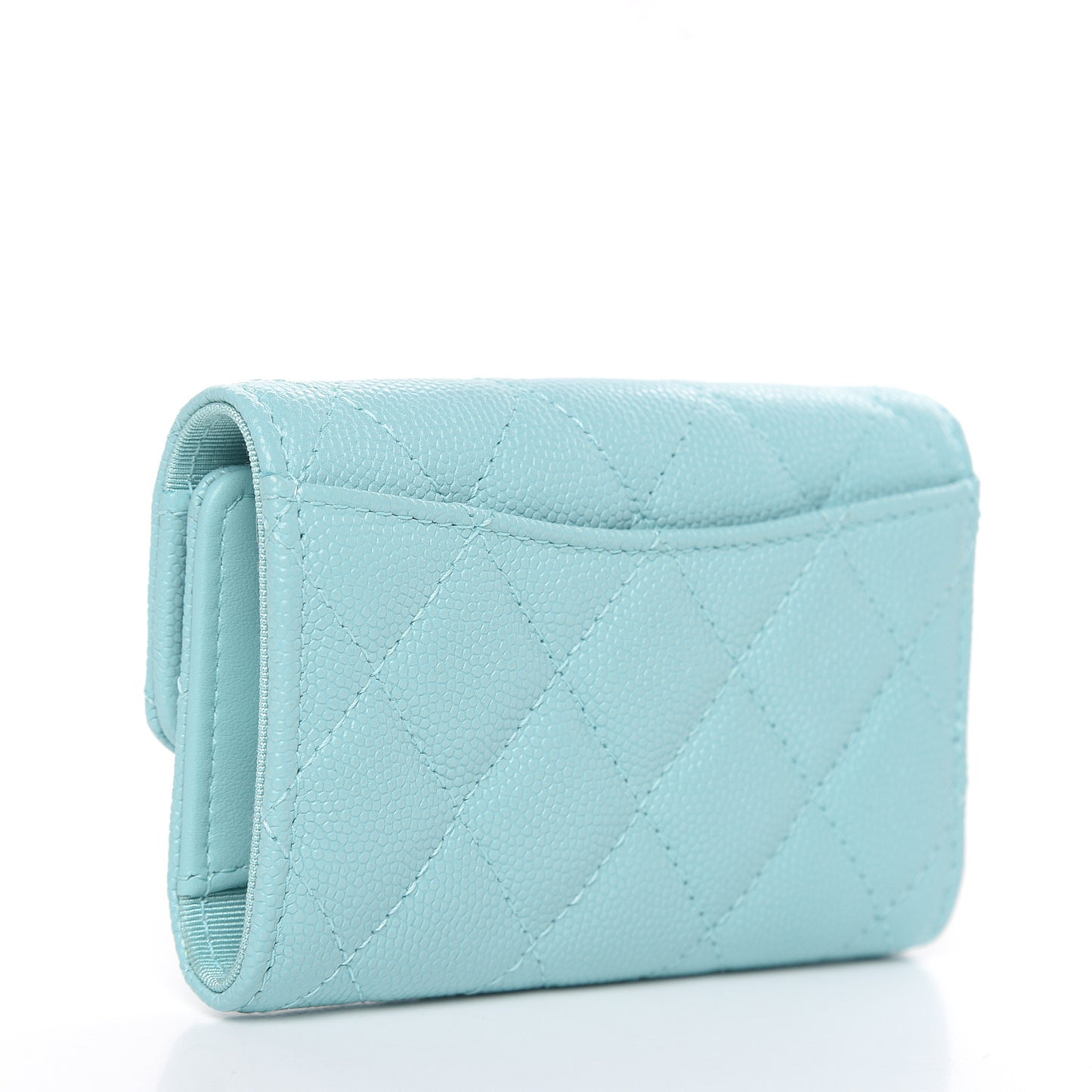 Iridescent Caviar Quilted Classic 4 Key Holder Wallet Light Blue