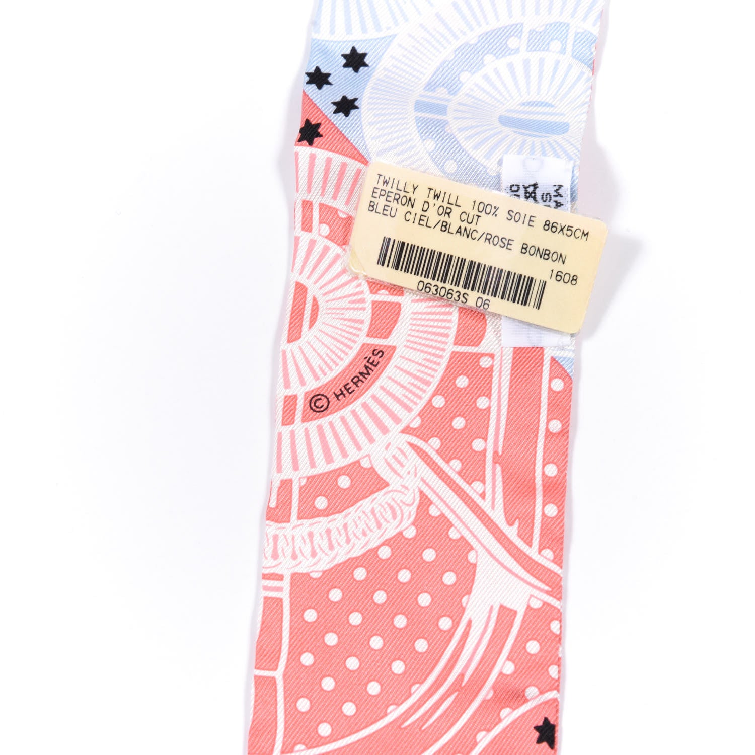 Hermes Silk Les Flacons Bandana Twilly Bleu Ciel White Rose Bonbon 3 of 4