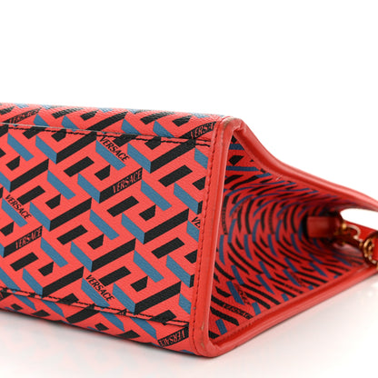Versace Coated Canvas Calfskin La Greca Signature Tote Bag Blue Red 9 of 13