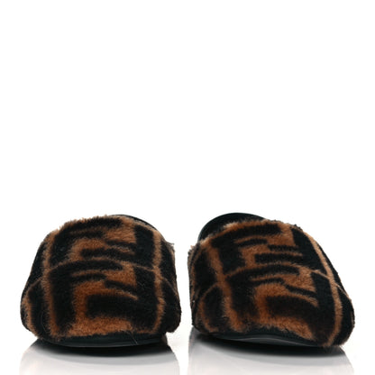 Fendi Shearling Nappa FF Slippers 36 Tobacco Black 2 of 7