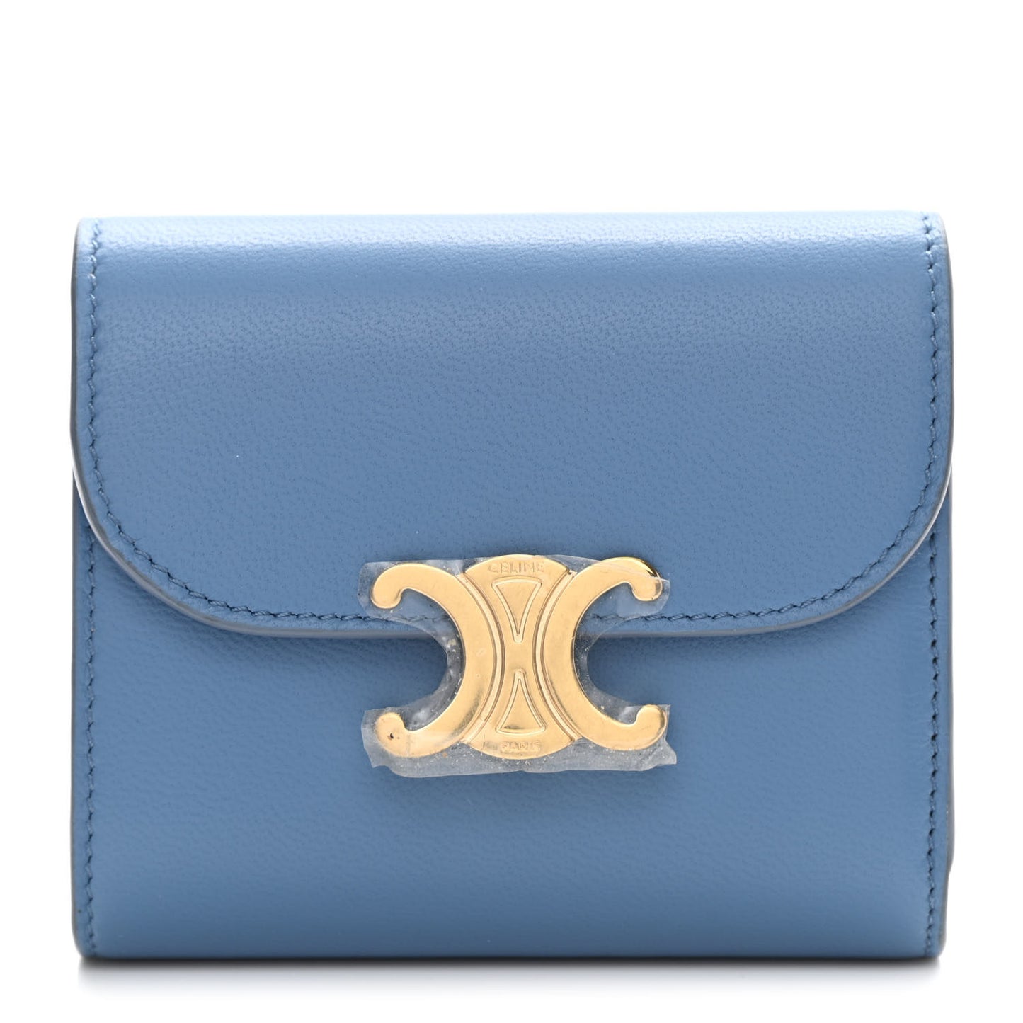 Shiny Smooth Lambskin Small Triomphe Wallet Azure