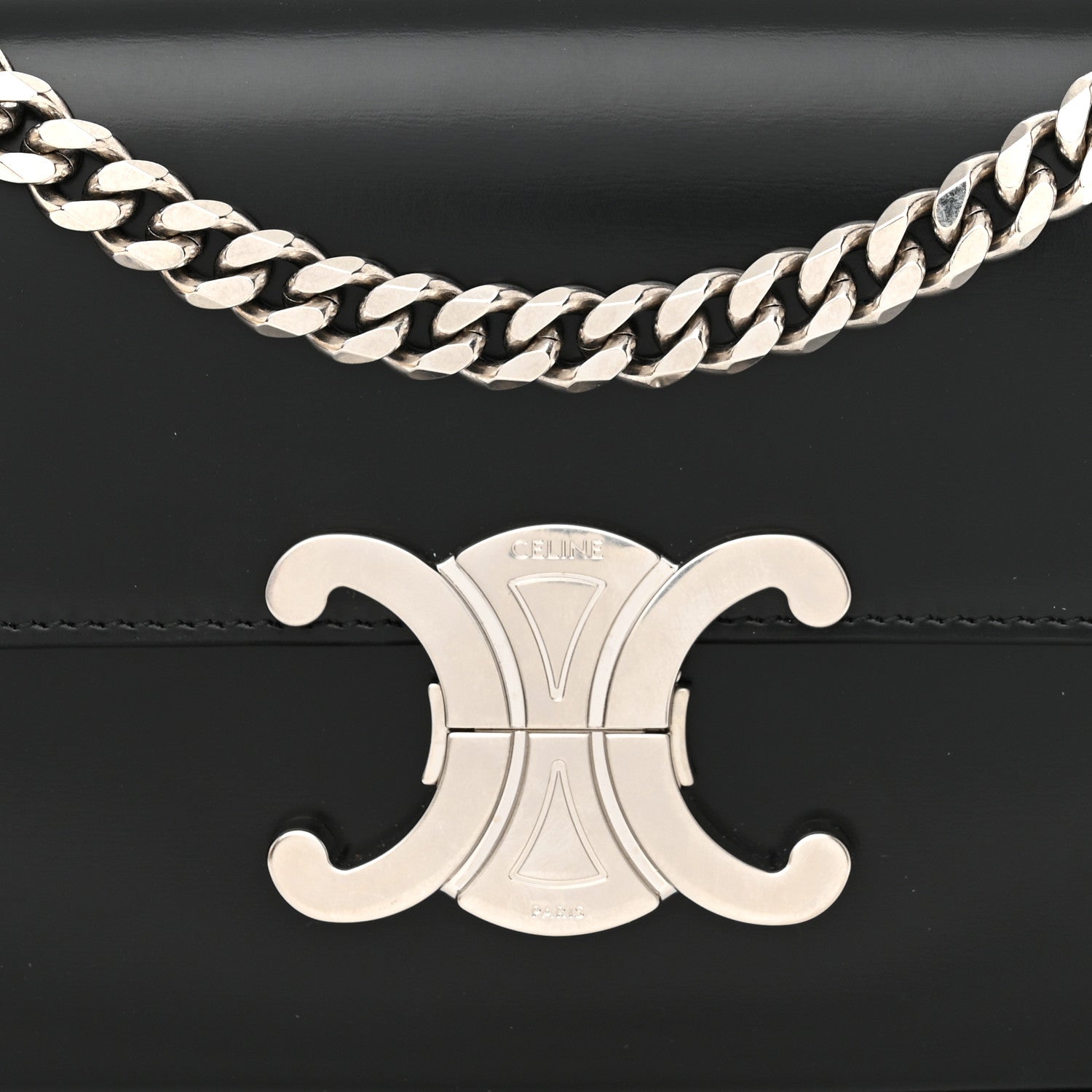 Celine Shiny Calfskin Triomphe Chain Shoulder Bag Black 8 of 10
