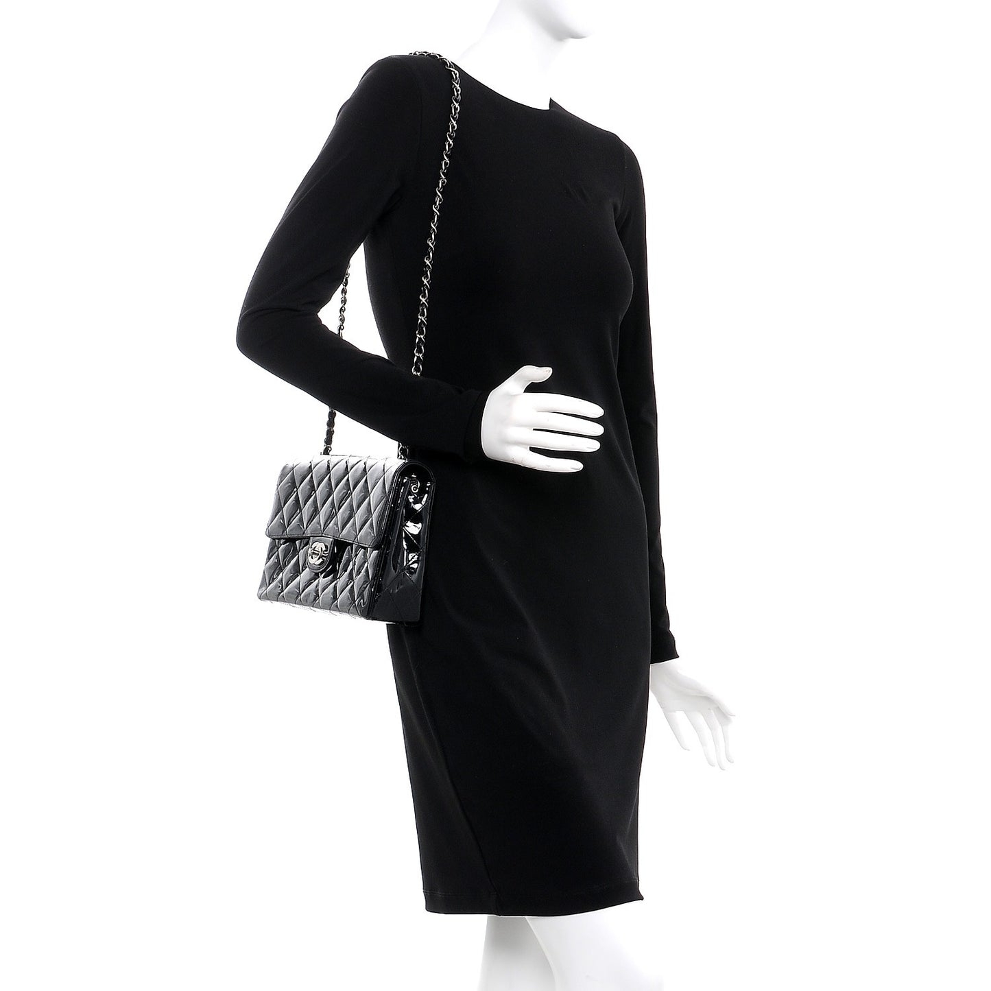 Patent Quilted Medium Single Flap Black