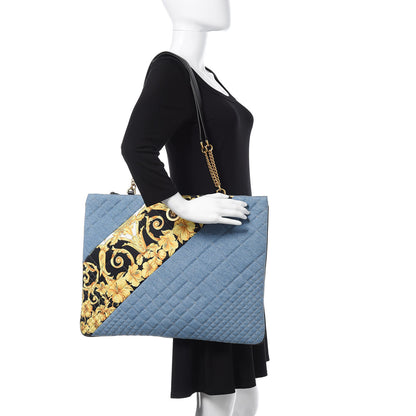 Versace Denim Printed Barocco Shopping Tote Dusk Blue Multicolor 2 of 9