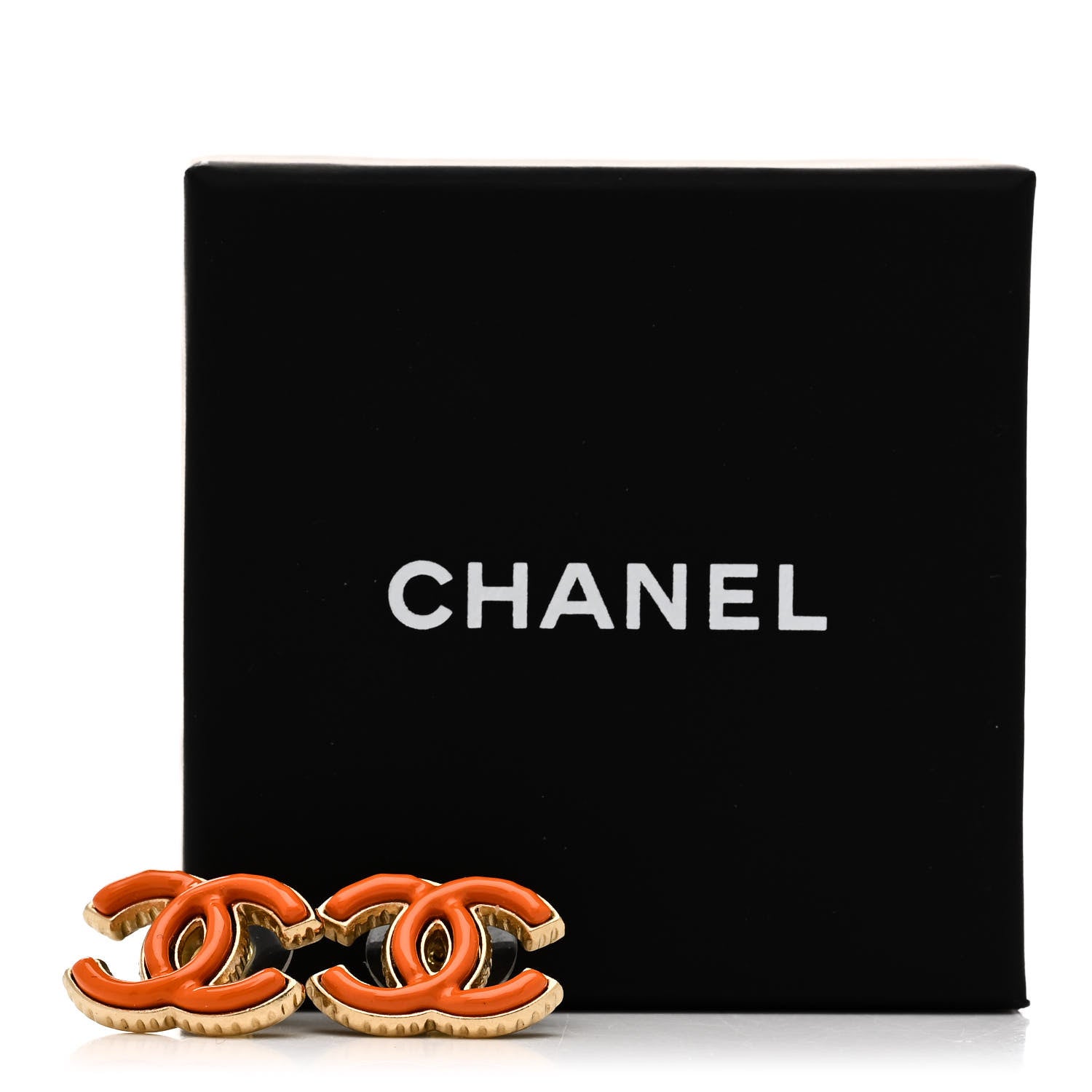 Chanel Metal Enamel CC Earrings Gold Orange 5 of 5