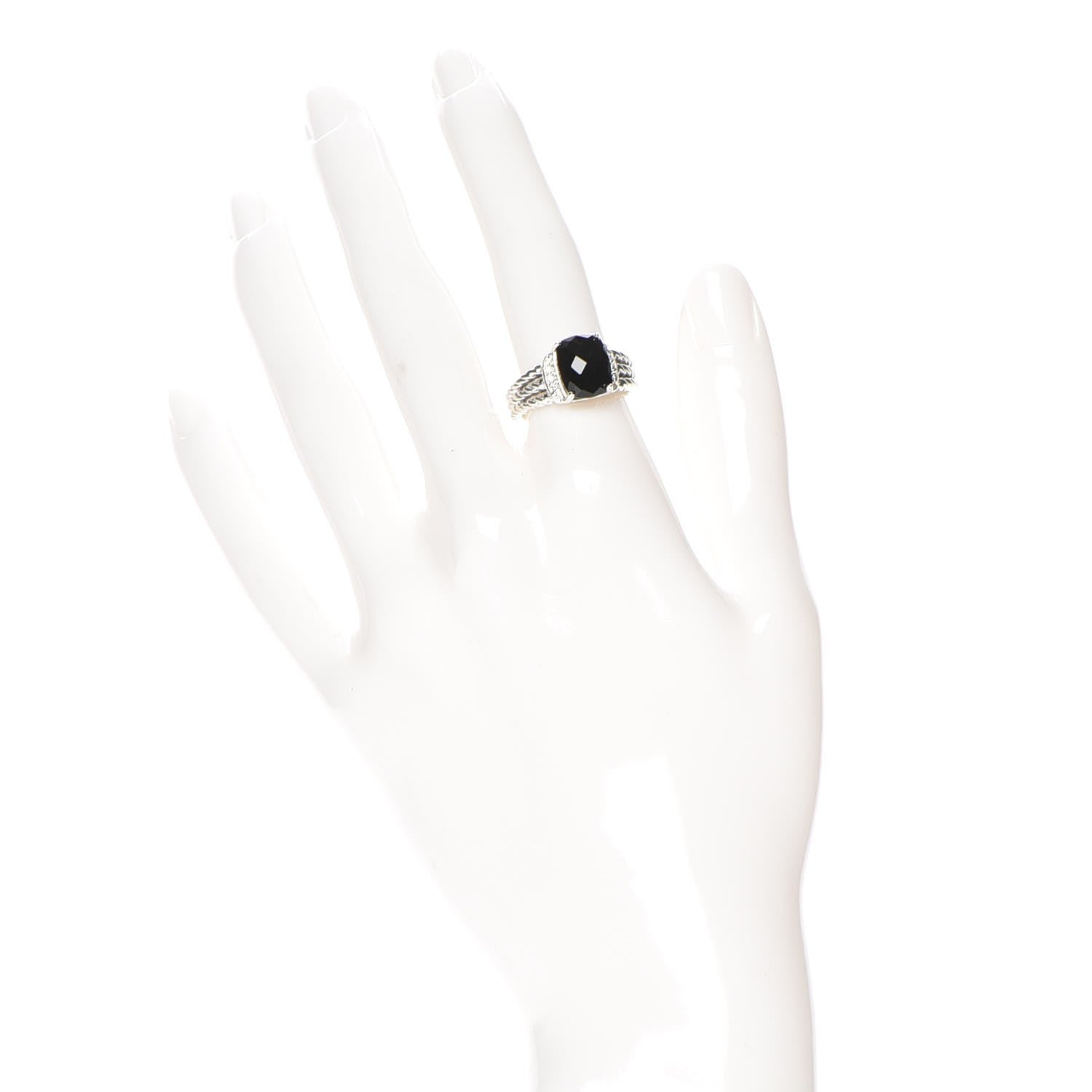 David Yurman Sterling Silver Diamond Black Onyx 10mm Petite Wheaton Ring 53 6.5 2 of 5