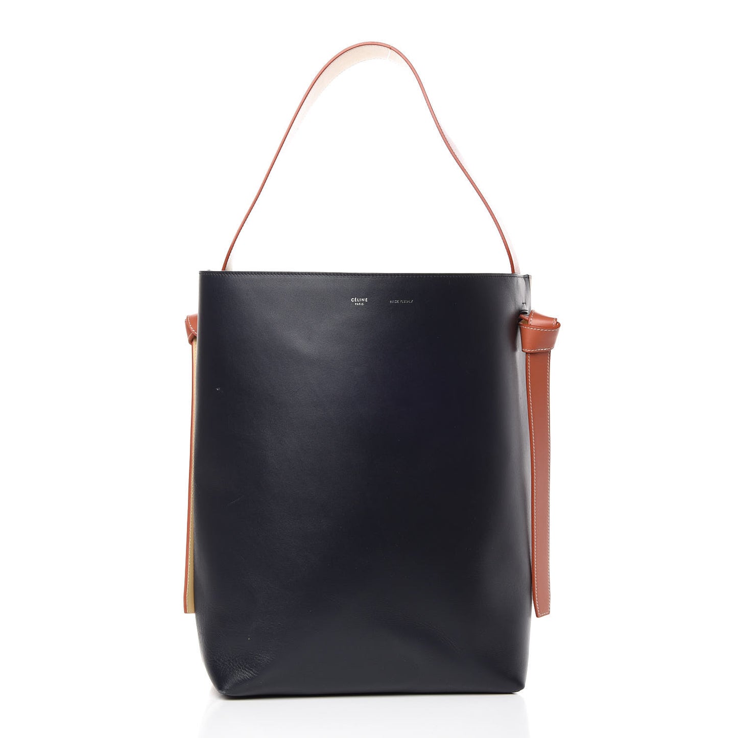 Shiny Smooth Calfskin Small Twisted Cabas Navy Beige